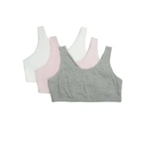 Fruit of the Loom Girls Built Up Strap Cotton Sport Bra, 3 Pack (Little Girls & Big Girls)