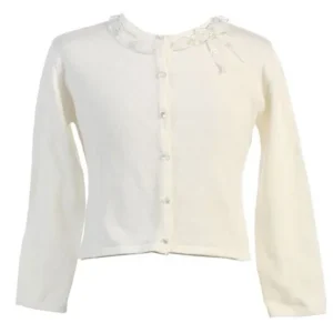 Girls Ivory Ruffle Adorned Neckline Cardigan 8-12