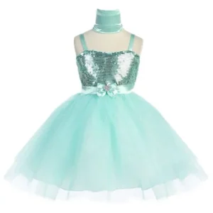 Girls Mint Heart Sequin Top Tulle Party Dress 8-14