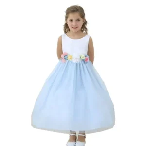 Girls Light Blue Floral Adorned Party Dress 8-12