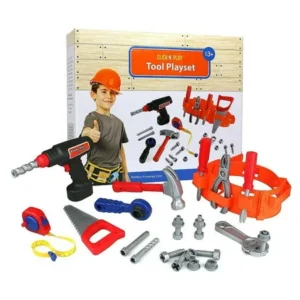 Click n' Play 23 piece Kids Pretend Play Real Working Toy Tool Set Includes Powered Drill, Hammer, Saw, Tape Measure, Tool Belt and other Construction Accessories - Great Christmas Gift for Boys