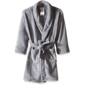 Komar Kids Boys' Fleece Robe Solid Gray, Bathrobe Sizes 4-10