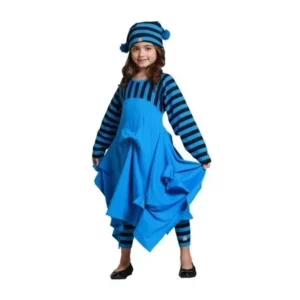 KidCuteTure Little Girls Blue Pick-up Carmen Trendy Fall Designer Dress 2-6