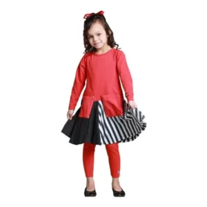 KidCuteTure Girls Poppy Red Black Striped Luna Fall Designer Dress 7-10