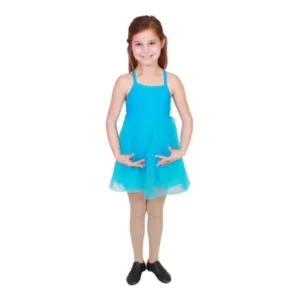 Girls Turquoise Rhinestone Trim Empire Waist Style Dancewear Dress