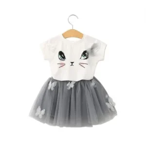 WomailÂ® Kids Girls Cat Pattern Shirt Top Butterfly Tutu Skirt Set Clothing