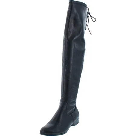 Chase & Chloe Maggy-1 Women's Thigh High Drawstring Low Chunky Heel Boots