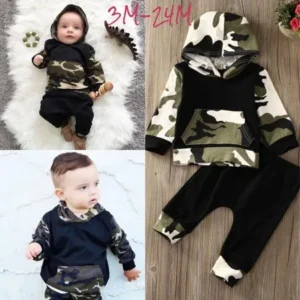 2Pcs Toddler Infant Baby Boy Clothes Set Camouflage Hooded Tops+Pants Outfits