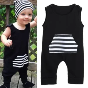 Newborn Infant Baby Kids Boys Sleeveless Stripe Romper Jumpsuit Outfits Clothes