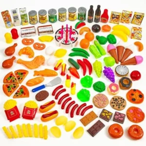 120pc Play Food Set for Kids & Toy Food for Pretend Play - Huge 120 Piece Play Kitchen Set with Childrens Educational Food Toys for Toddlers Inspires Imagination - Fake Plastic Foods for Cooking