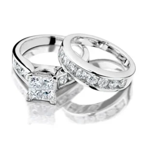 Princess Cut Diamond Engagement Ring and Wedding Band Set 1 Carat (ctw) in 10K White Gold