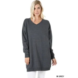 Women Oversized Loose Fit V-Neck Tunic Length Sweatshirts Top