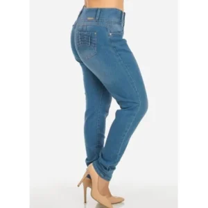 Womens Juniors Plus Size High Waist Light Blue Colombian Skinny Jeans 10421T