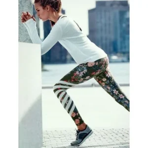 Womens Floral Printed Yoga Workout Gym Leggings Fitness Sports Striped Pants