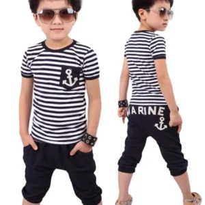 "VoberryÂ® New Summer Children Clothing Boys Navy Striped T-shirt And Pants Suits """