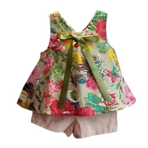 VoberryÂ® 2PCS Toddler Kids Baby Girls Outfit Clothes Floral Vest T-shirt+Shorts Pants Set