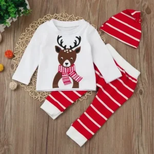 BinmerÂ® Hot Sale Newborn Baby Boy Girl Christmas Deer Print Tops+Pant+Cap Outfits Clothes Set