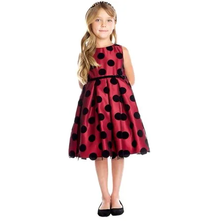 Sweet Kids Little Girls Black Red Polka Dot Stylish Christmas Dress