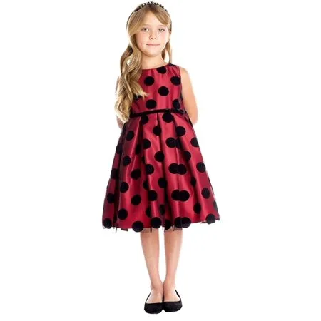 Sweet Kids Girls Black Red Polka Dot Stylish Christmas Dress