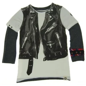 Mini Shatsu Baby Boys White Black Rock Leather Jacket Vest Twofer Shirt 18M