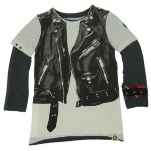 Mini Shatsu Boys White Black Rock Leather Jacket Vest Twofer Shirt