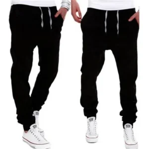Men Male Casual Solid Cotton Pants Sweatpants Jogger Pocket Trousers,black,XL