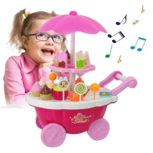 Girl Candy Cart Ice Cream Shop Supermarket Trolley Kids Toys With Light Music Pink