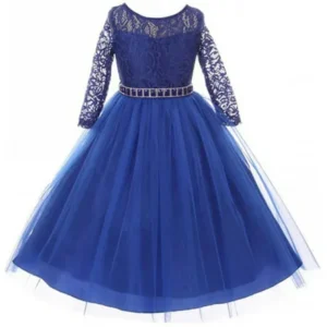 Little Girls Dress Lace Top Rhinestones Tulle Holiday Christmas Party Flower Girl Dress Royal Size 6 (M37BK2)