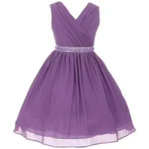 Little Girls Dress Sleeveless V Neck Cross Body Chiffon Party Flower Girl Dress Lilac Size 6 (M37BK1)
