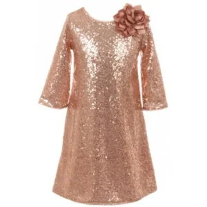 Little Girls Shiny Sequin Short Sleeve Holiday Christmas Party Flower Girl Dress Blush 4 (K40D8)