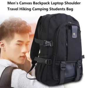 Large Capacity Solid Color Men Canvas Backpack Comfortable Travel Hiking Students Laptop Shoulder Bag Rucksack