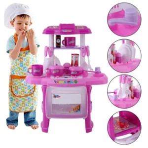 Dream Kitchen Play Set Portable Pretend Play Childrens Cooking Kit utensils Food Tea Pot Cup Great Educational Play