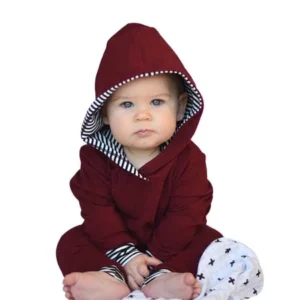 2pcs Toddler Infant Baby Boy Girl Striped Hooded Tops+Pants Outfits Clothes Set