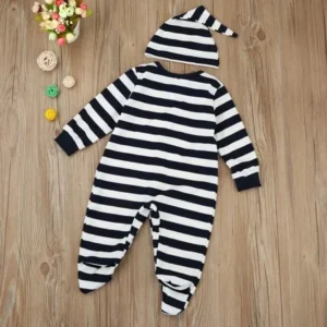 Infant Newborn Kids Baby Boys Girls Stripe Romper Jumpsuit+Hat Clothes Outfit