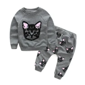 Baby Kids Set Clothes Long Sleeve Cats Print Tracksuit +Pants Outfits Set 90