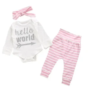 Newborn Kid Baby Girl Outfits Clothes Letter Romper Tops+Long Pants+Headband Set