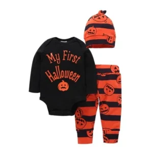 Newborn Infant Baby Girl Boy Pumpkin Romper Top+Pants+Hat Halloween Clothes Set