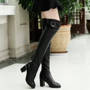 Hot Sale NEW Winter European Style Fashion Women Knee High Boots Over The Knee Boots High Heel Sexy Hoof Heels Stretch Fabric Slip On Boots(Black)