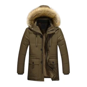 Men's Warm Down Cotton Jacket Fur Collar Thick Winter Hooded Coat Outwear Parka