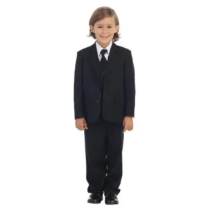 Little Boys Black Jewels & Gents Jacket Vest Shirt Tie Pants 5 Pc Suit