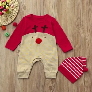 Binmer Newborn Kid Baby Deer Christmas Boys Girls Clothes Jumpsuit+Hat Set Outfits