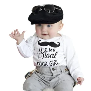 Fashion Toddler Kids Boys Moustache Printed Long Sleeve Rompers Bodysuit Vest T-shirt Outfits