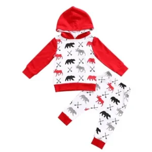 Toddler Infant Baby Boy Girl Deer Bear Hoodie Tops+Pants Outfits Clothes Set
