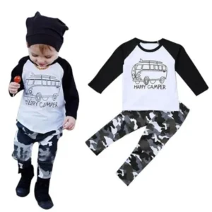 Hot Sale 1Set Fashion Baby Children Kids Boys Long Sleeves Cartoon Printed Splice T-shirt Camouflage Leggings Tops+Pants Outfits Clothes Twinset