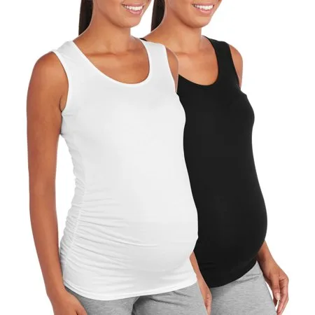 Oh! Mamma Maternity Basic Tank with Side Ruching, 2-Pack Value Bundle