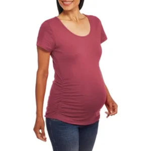 Oh! Mamma Maternity Short Sleeve Tee With Flattering Side Ruching--Available in Plus Size