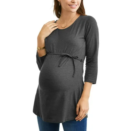 Oh! Mamma Maternity 3/4 Sleeve Tunic with Belt-- Available In Plus Size