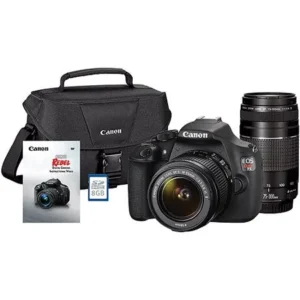 Canon Black Rebel T5 18 MP Digital SLR Camera Bundle with 18mm-55mm and 75mm-300mm Lenses, Includes Bag, Memory Card and DVD