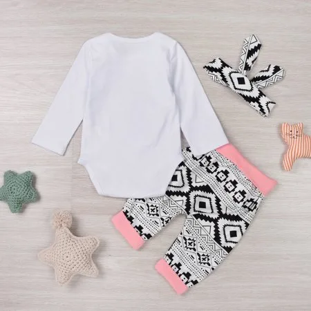 Stylish Picks for The Littlest Ones 5Pcs Children Clothes Heaband+Tops+Bottoms Long Sleeve Tops Long Pants