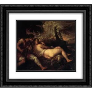 Titian 2x Matted 22x20 Black Ornate Framed Art Print 'Shepherd and Nymph'